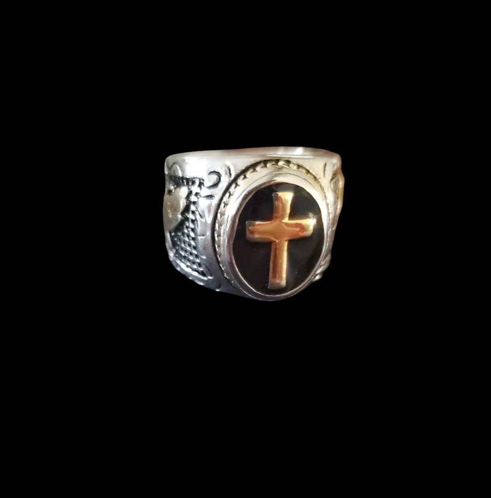 STAINLESS Steel Gold-tone/Silver-tone Statement Cross Ring (Size 12)